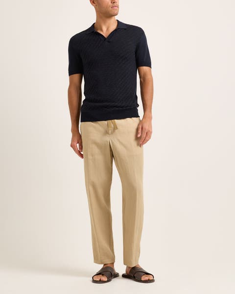 Alex Lino Relaxed Fit Italian Linen Drawcord Zip Fly Trousers