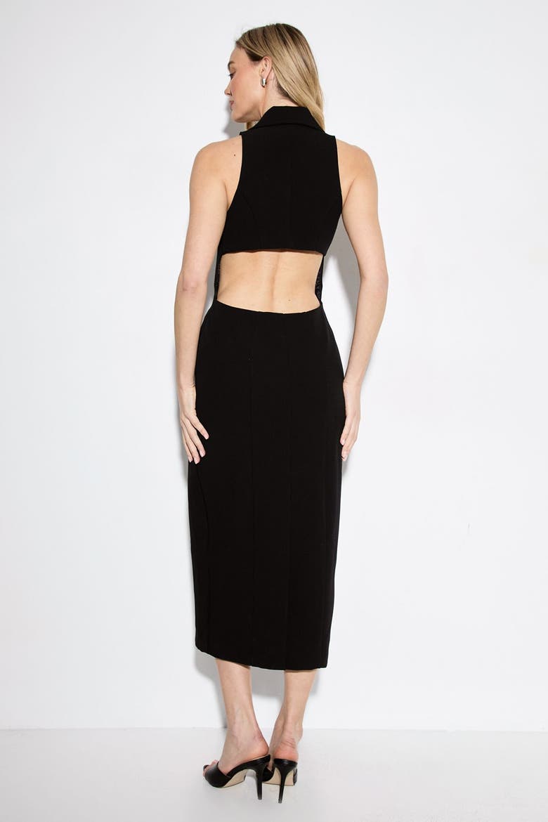 Premium Open Back Waistcoat Midi Dress, Alternate, color, Black