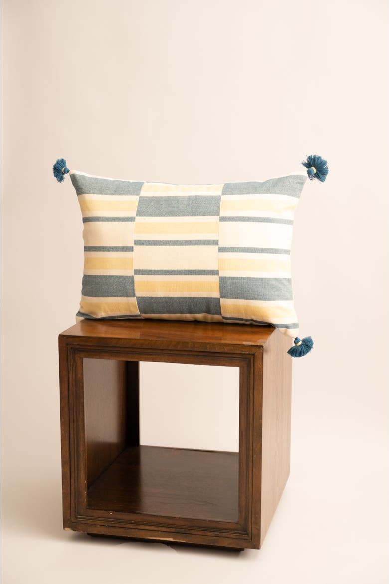 Jodha Handloom Lumbar Pillow Cover with Tassels, Alternate, color, Indigo & Beige