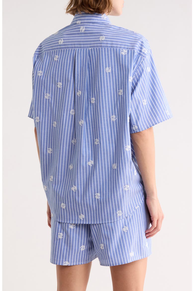 Ella Oversize Embroidered Short Sleeve Button-Up Shirt, Alternate, color, BLUE MULTI