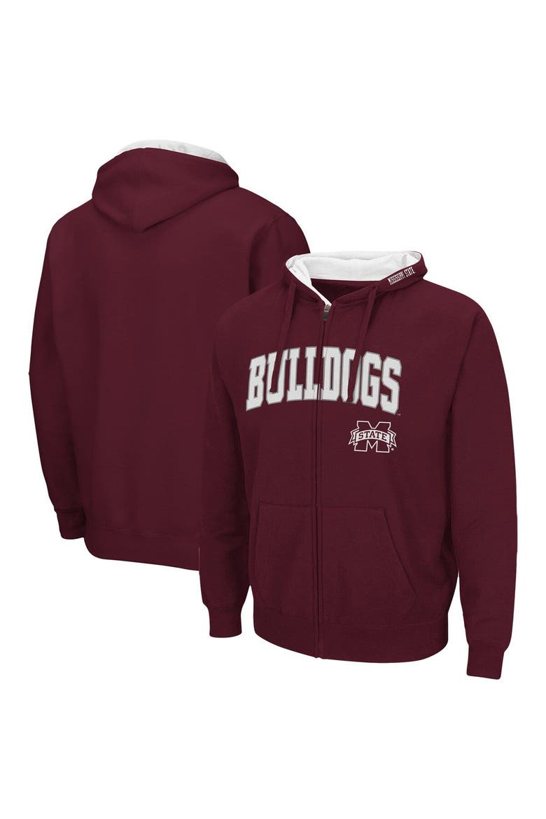 Men's Colosseum Maroon Mississippi State Bulldogs Arch & Logo 3.0 Full-Zip Hoodie, Main, color, Maroon