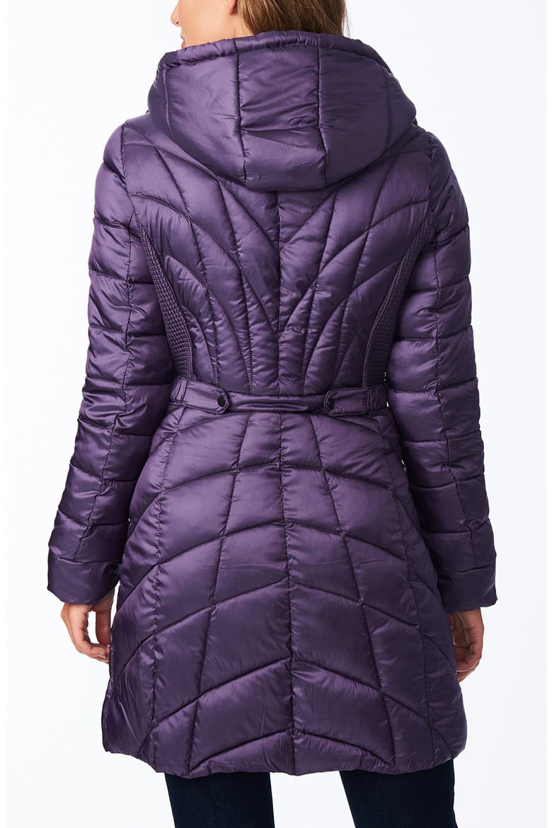 Mixed Quilt Ecoplume™ Packable Hooded Puffer Jacket, Alternate, color, BLACK CURRANT