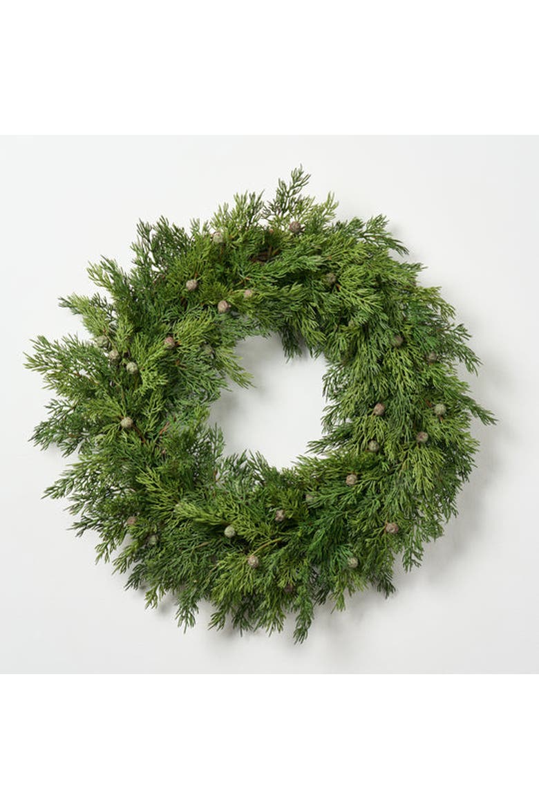 Seeding Real Touch Juniper Berry Faux Greenery Front Door Mantle Wreath, Main, color, Green
