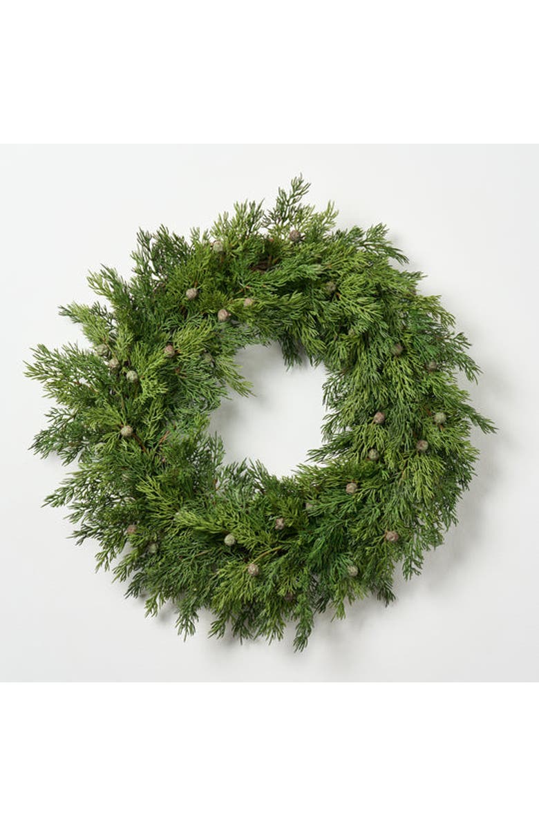 Darby Creek Trading Seeding Real Touch Juniper Berry Faux Greenery Front Door Mantle Wreath, Main, color, Green