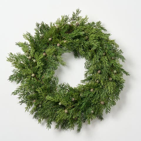 Seeding Real Touch Juniper Berry Faux Greenery Front Door Mantle Wreath