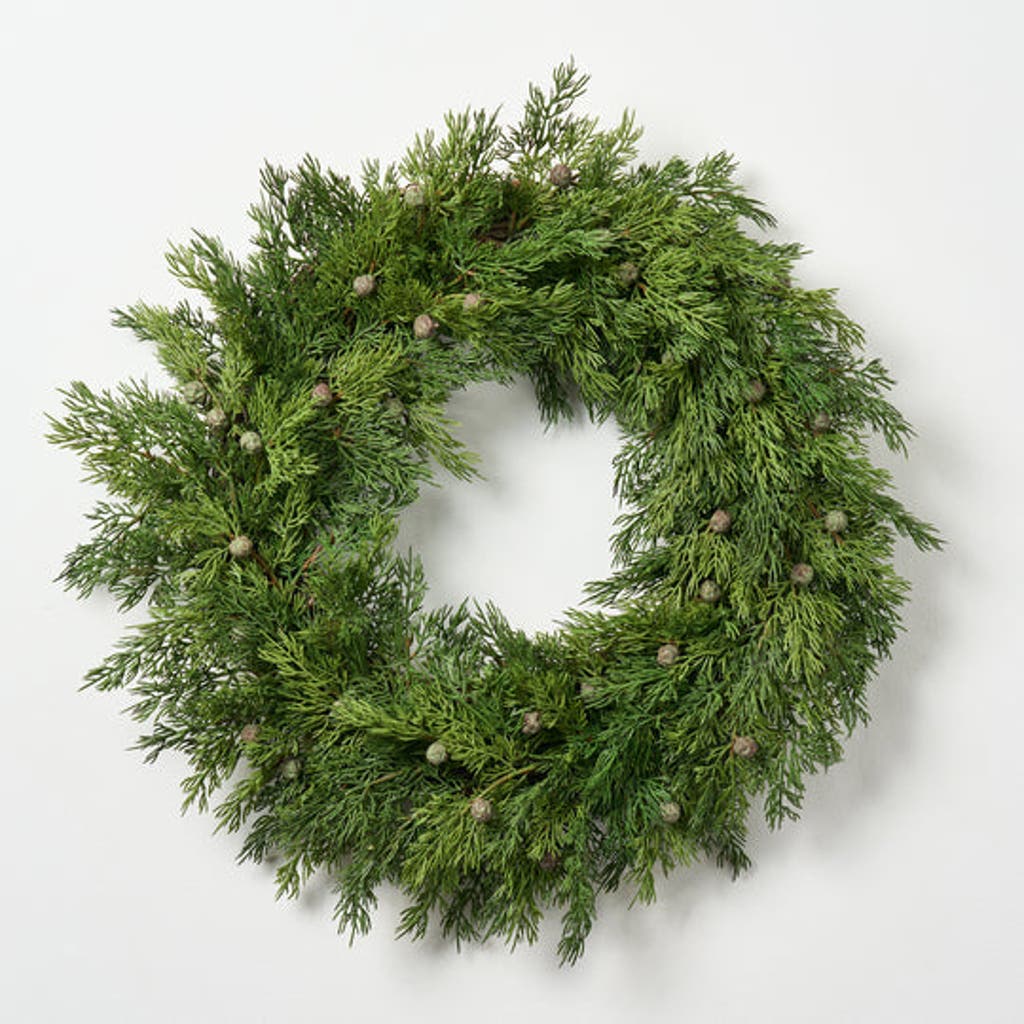 Darby Creek Trading Seeding Real Touch Juniper Berry Faux Greenery Front Door Mantle Wreath In Green