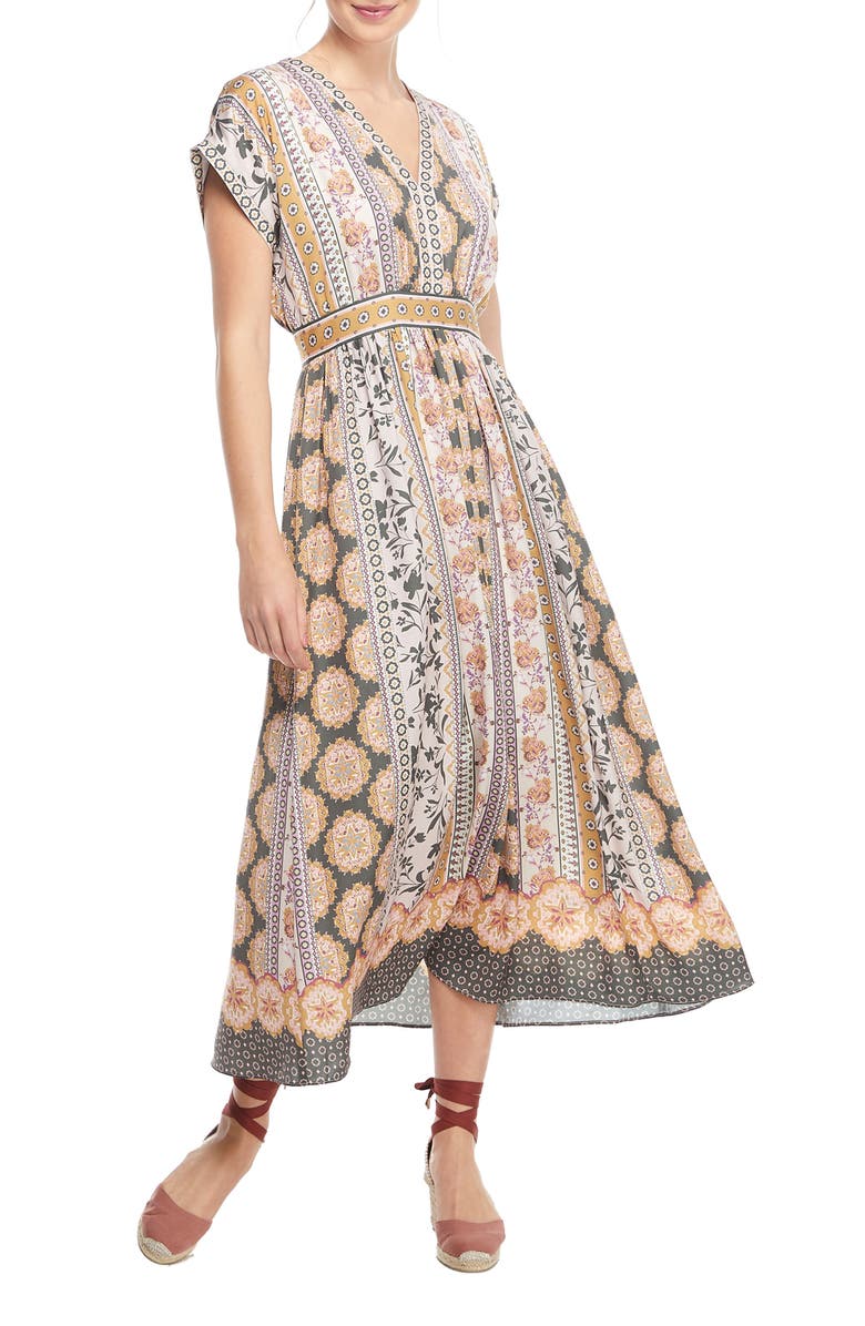 Gal Meets Glam Collection Liza Print Charmeuse Dress, Main, color, 