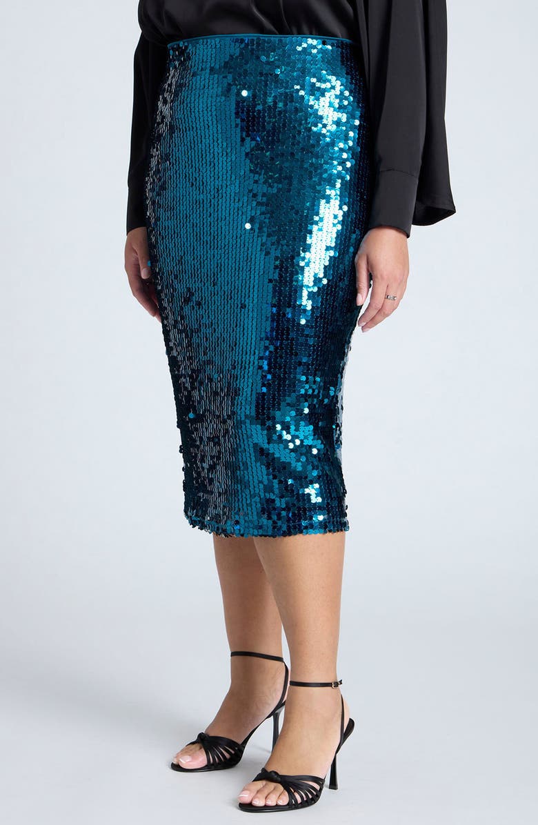 ELOQUII Sequin Pencil Skirt, Main, color, 