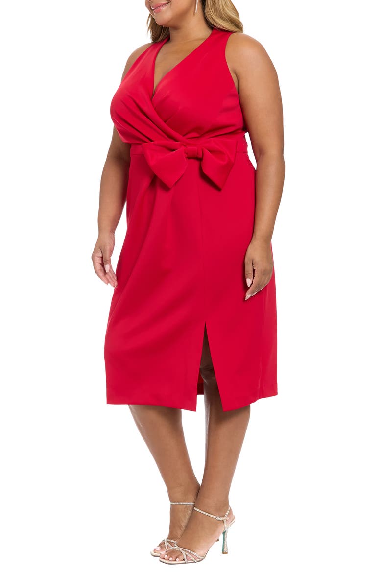 Techno Bow Surplice Scuba Knit Dress, Alternate, color, RED