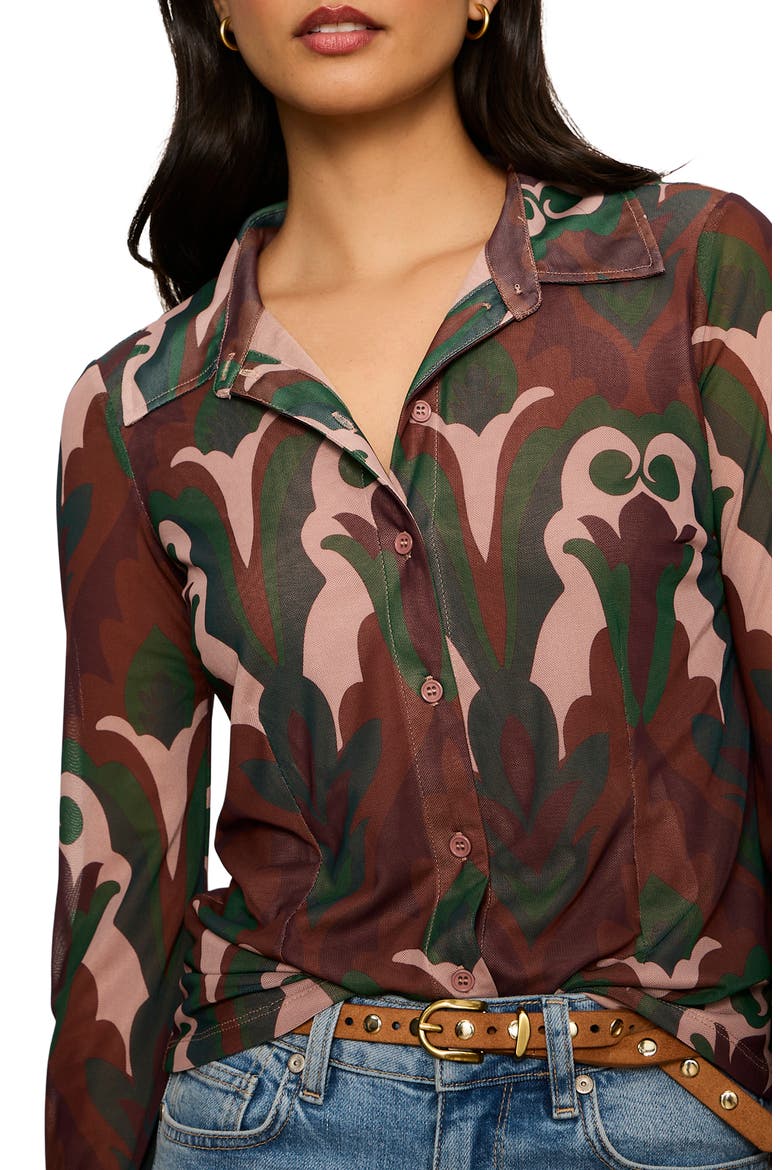 Mesh Button-Down Shirt, Alternate, color, DECO NITE