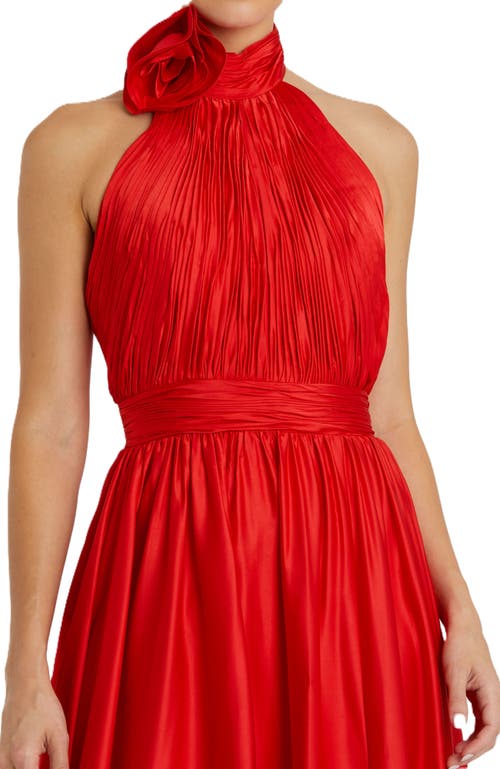 Mac Duggal Rosette Halter Chiffon Evening Gown In Cherry