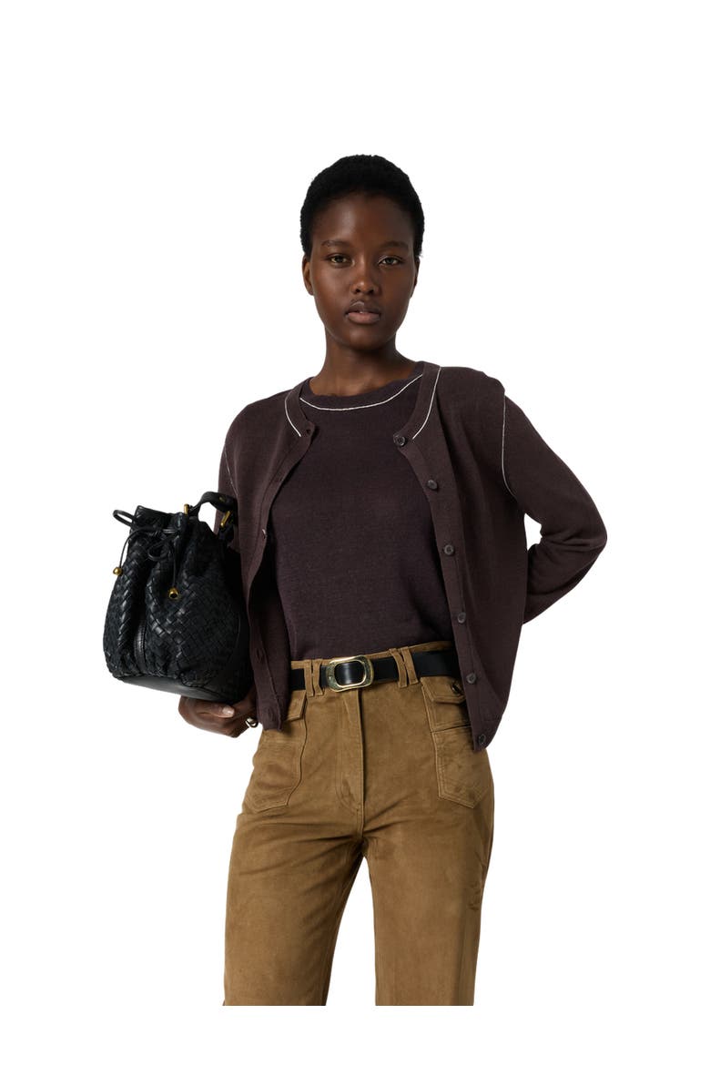 Lorys Contrast Trim Cardigan, Main, color, Brown