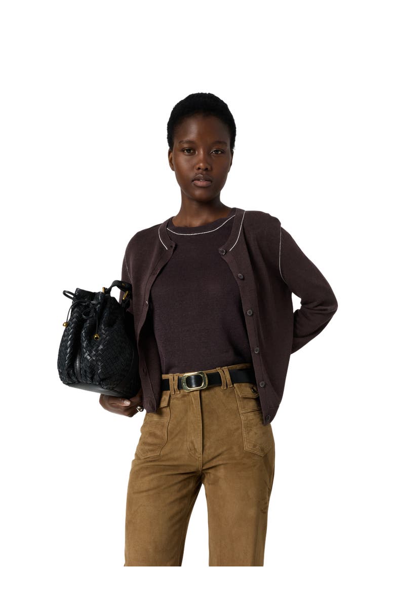 GERARD DAREL Lorys Contrast Trim Cardigan, Main, color, Brown
