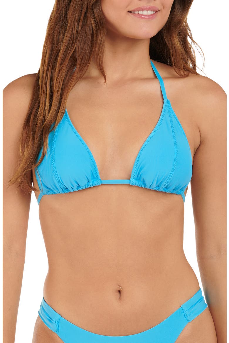 Solid Seamed Triangle Bikini Top, Main, color, BICYCLE BLUE