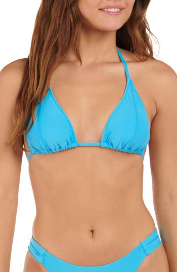 Citrus Solid Seamed Triangle Bikini Top In Blue
