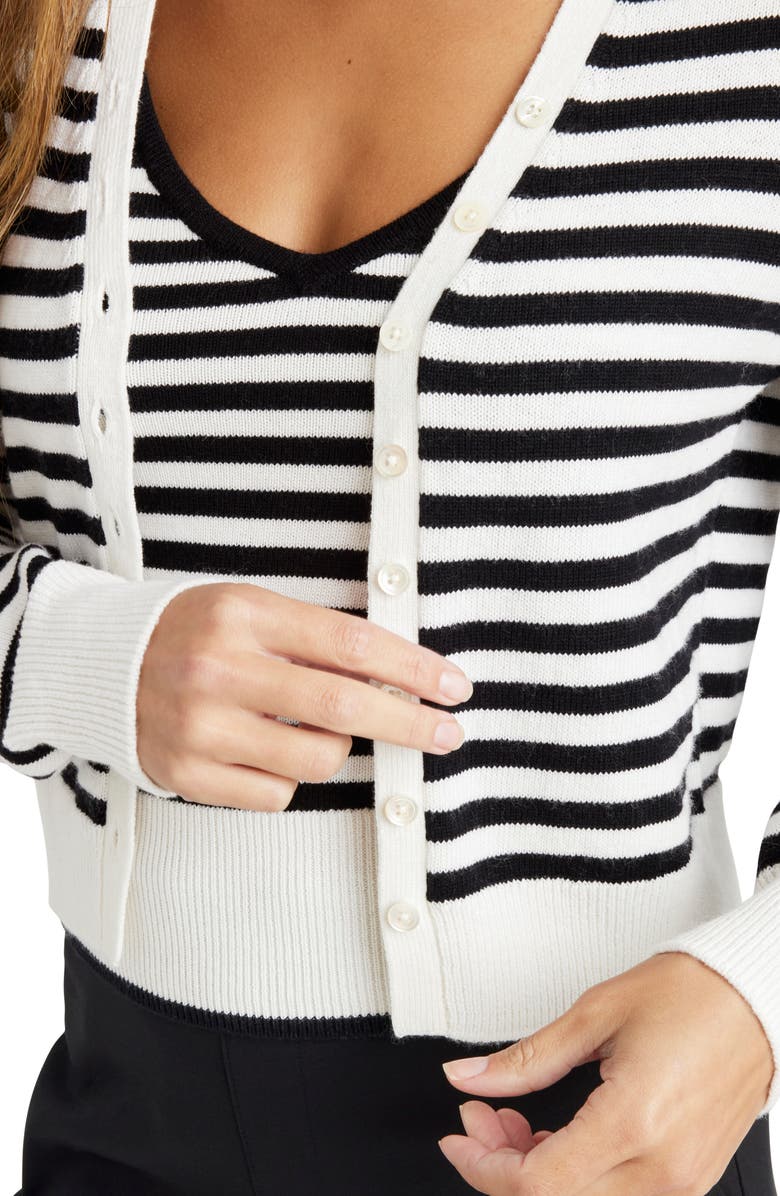 Splendid Santina Stripe Cardigan, Alternate, color, Black/ Ice Stripe