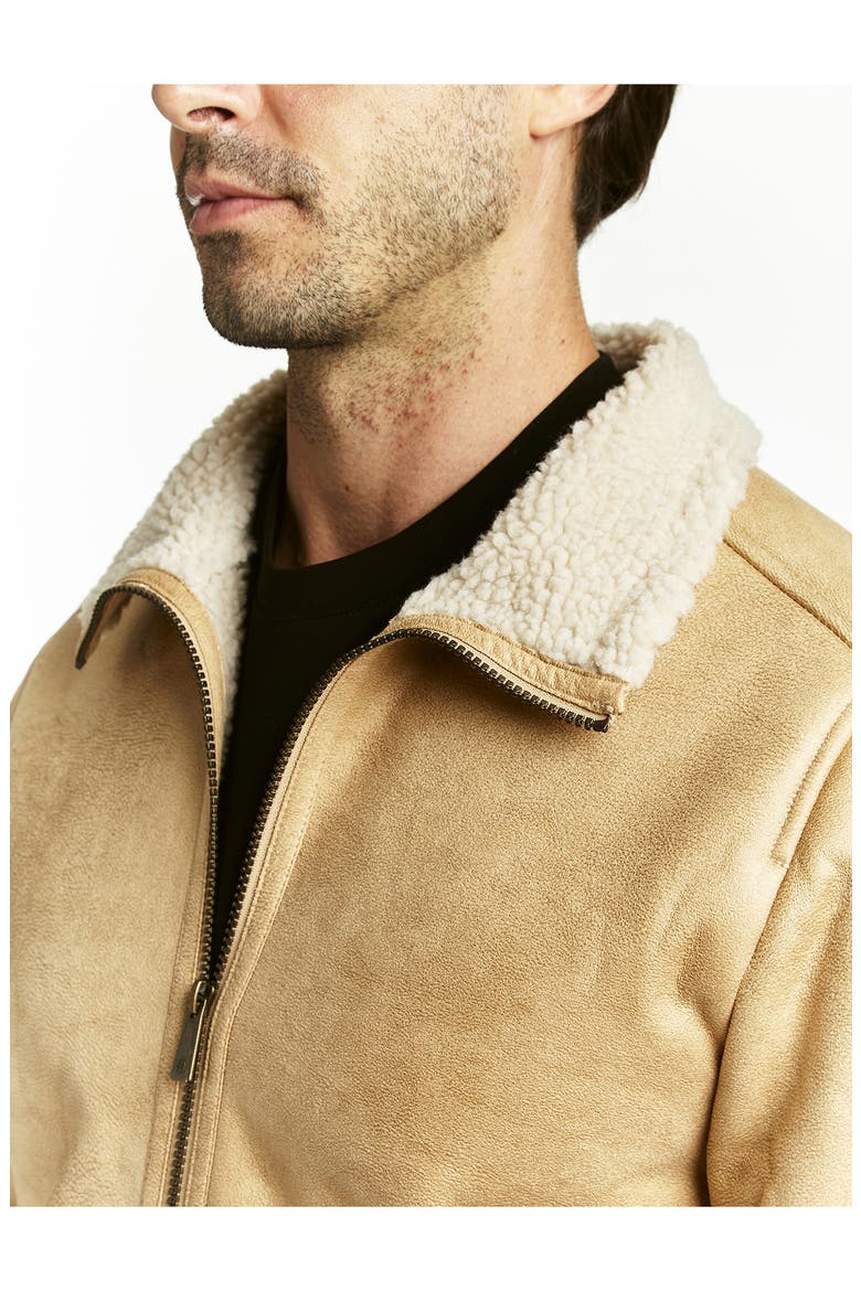 Faux Shearling Lined Leather Aviator Jacket, Alternate, color, VINTAGE PINE