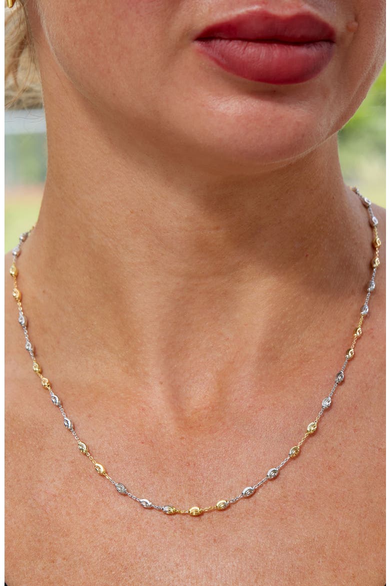 Tri Color Bead Station Chain Necklace, Alternate, color, YELLOW GOLD MULTI