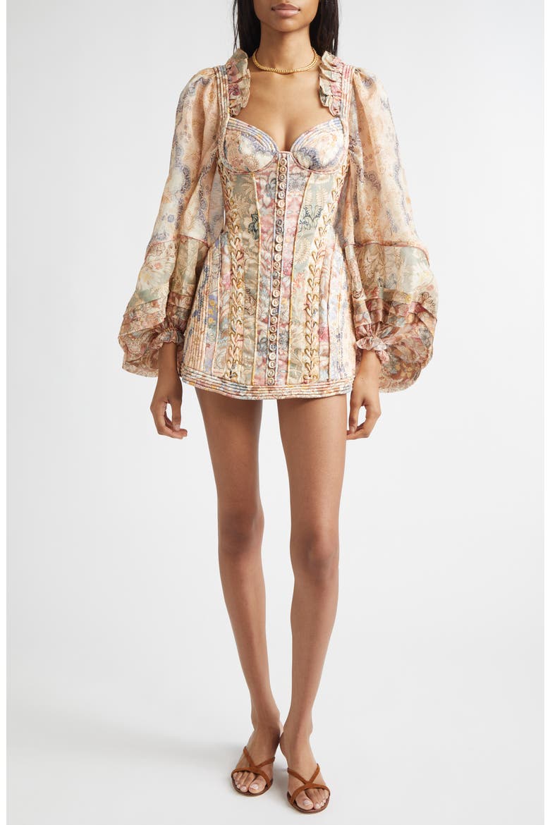 Rebellion Corded Long Sleeve Minidress, Main, color, SPLICED FLORAL