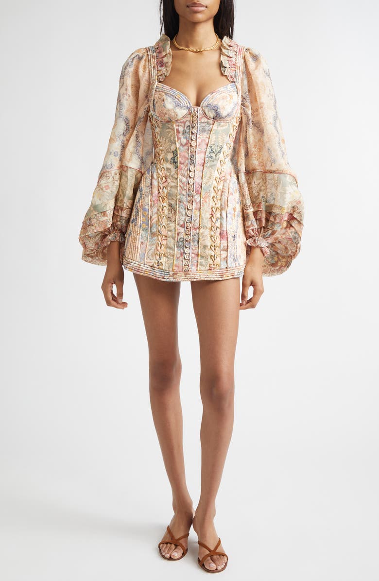 Zimmermann Rebellion Corded Long Sleeve Minidress, Main, color, Spliced Floral