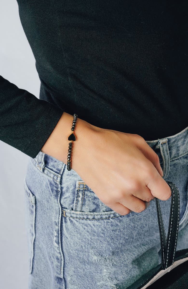 MARLYN SCHIFF Shari Beaded Stretch Bracelet, Alternate, color, Hematitie/ Black