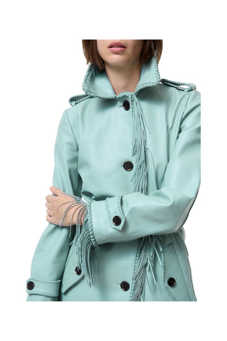 Short Fringed Leather Car Coat, Alternate, color, Turquoise