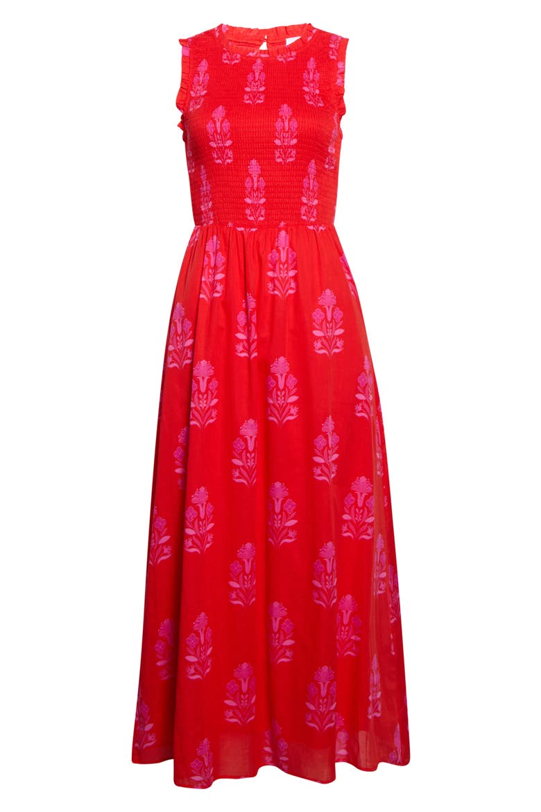 Cecil Print Smocked Sleeveless Maxi Dress, Alternate, color, RED-FUCHSIA