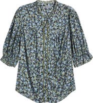 Wit & Wisdom Print Ruffle Eyelet Shirt