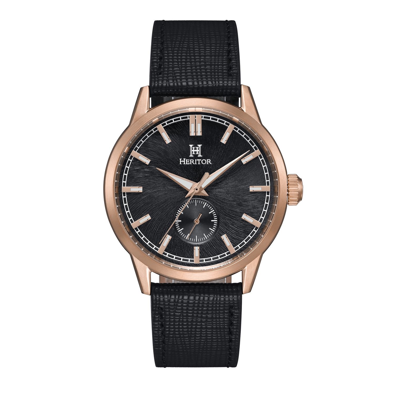 Heritor Automatic Argento Leather-Band Watch in Rose Gold/black 