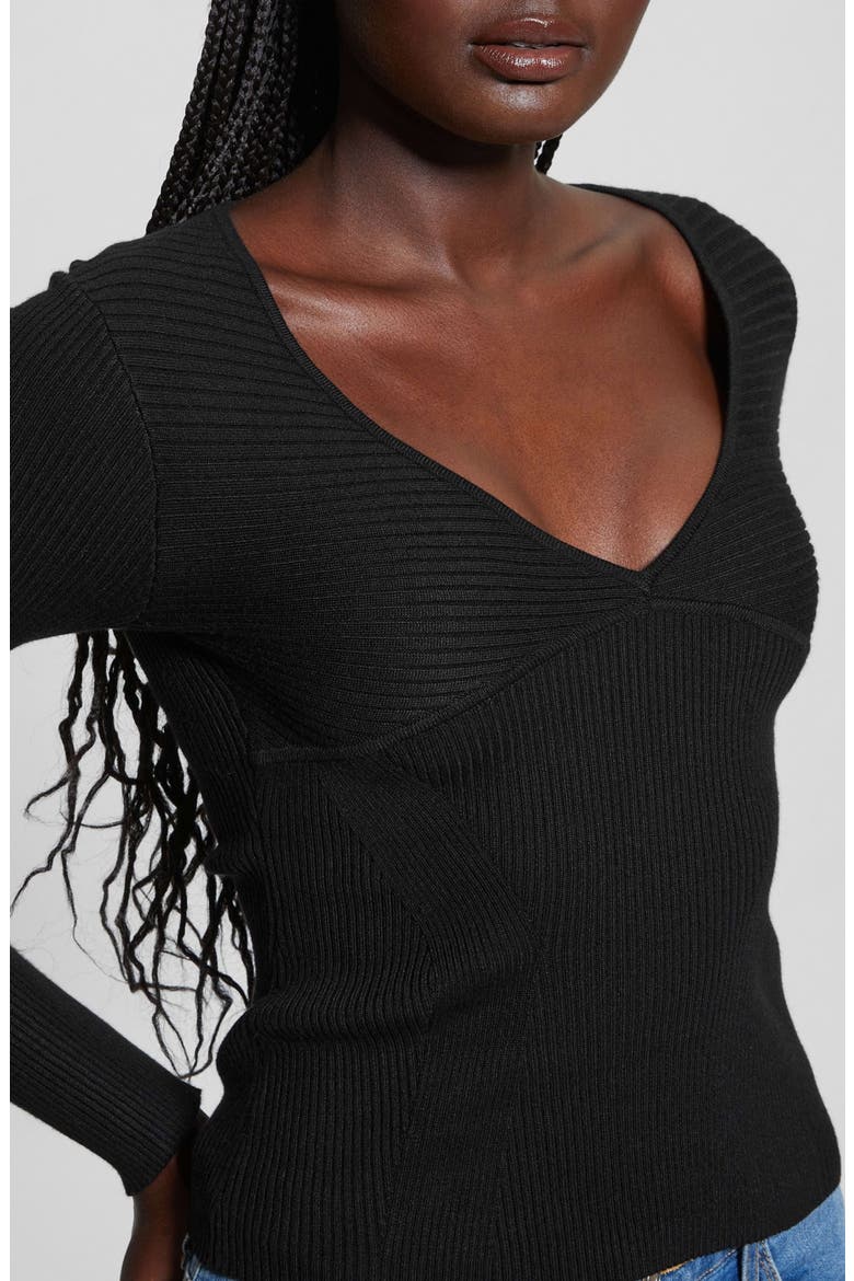 Cirila V-Neck Rib Sweater, Alternate, color, JET BLACK