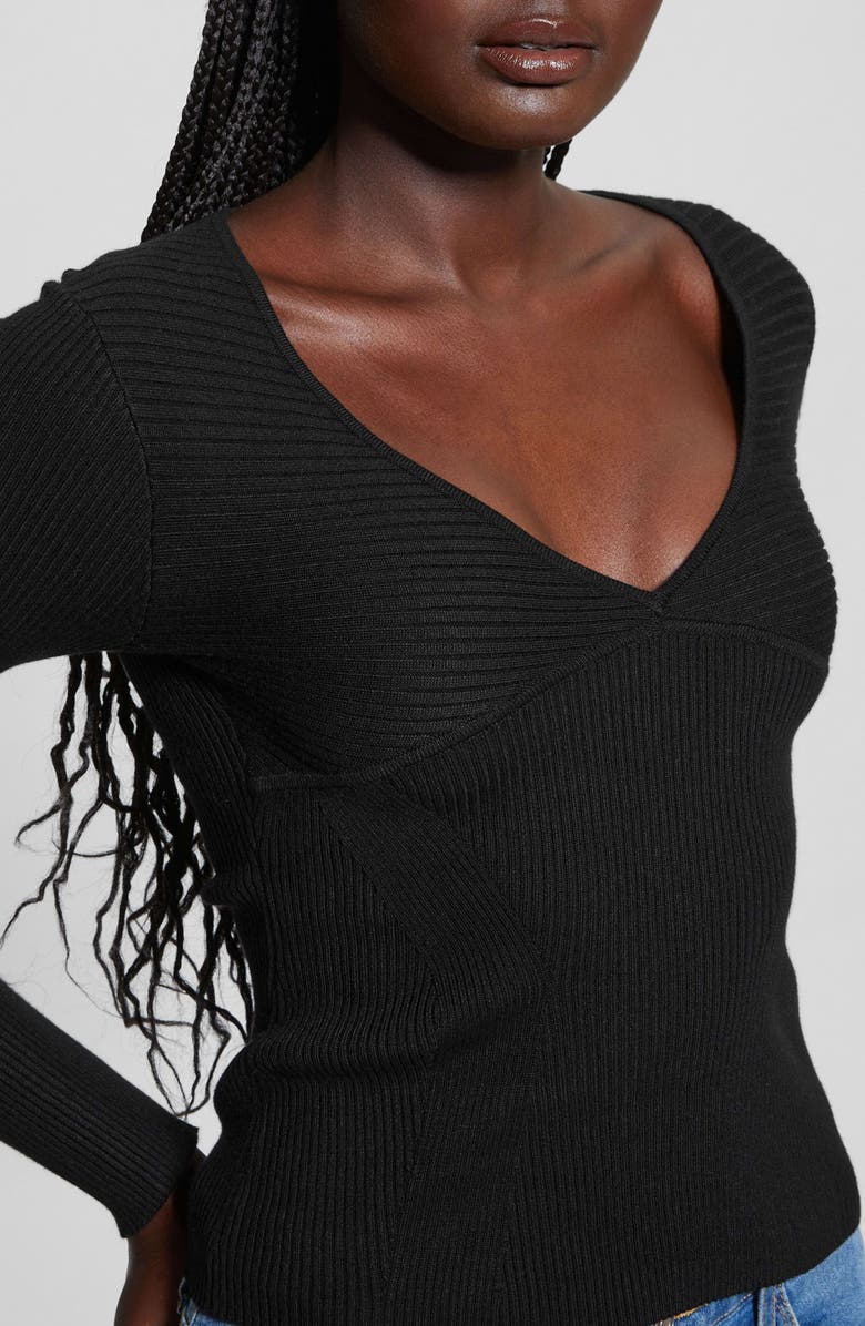 GUESS Cirila V-Neck Rib Sweater, Alternate, color, Jet Black