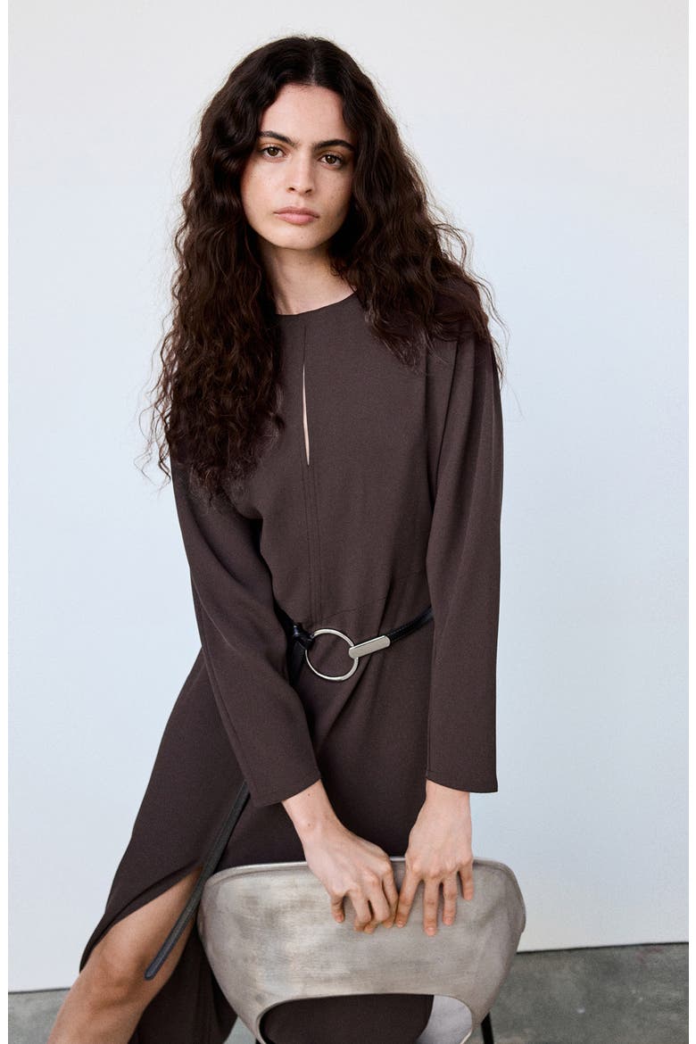 Cutout Long Sleeve Midi Dress, Alternate, color, CHOCOLATE