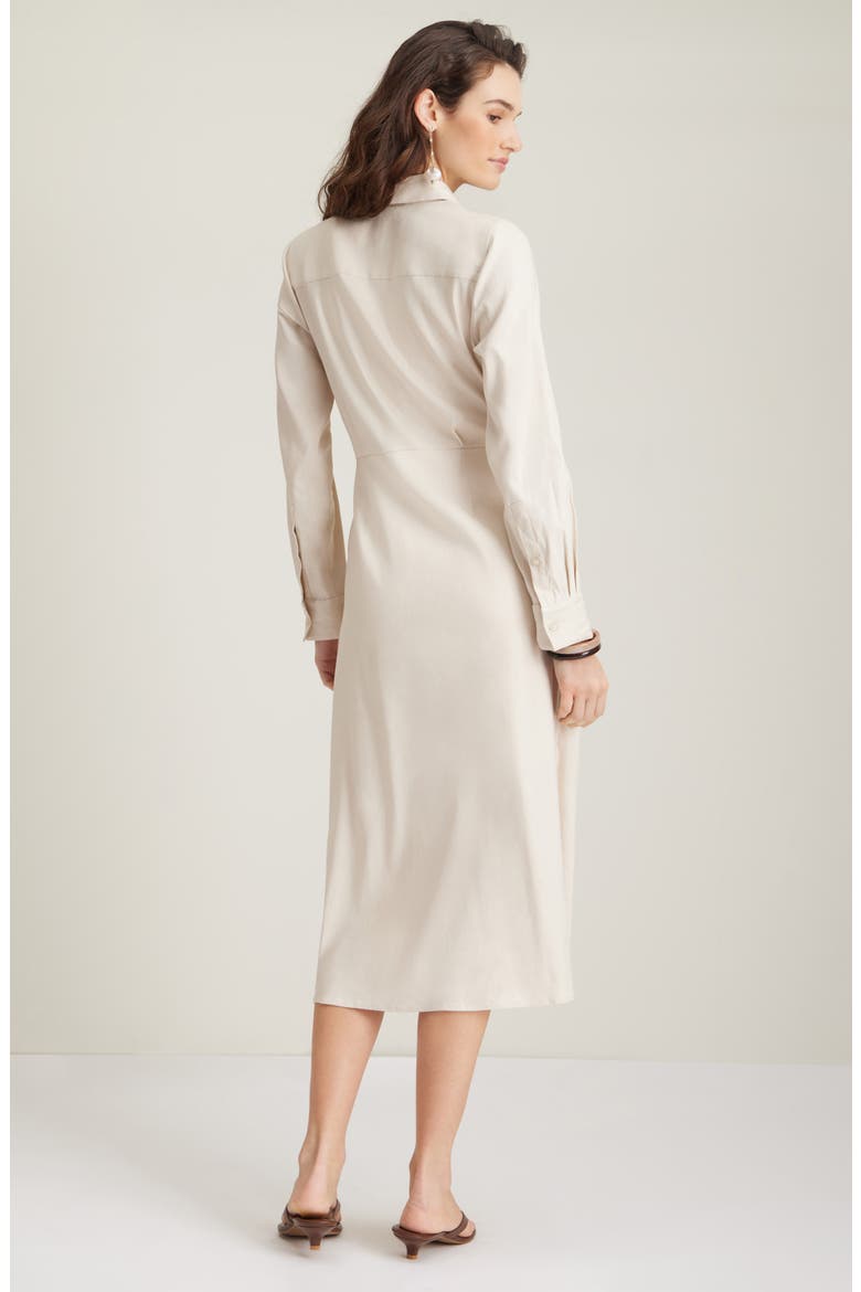 Long Sleeve Stretch Linen Blend Faux Wrap Shirtdress, Alternate, color, BEIGE OATMEAL