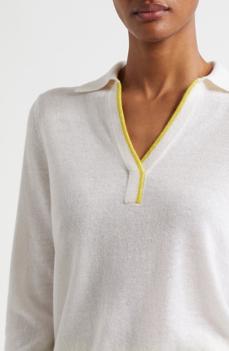 MARGARET O'LEARY Long Sleeve Cashmere & Linen Polo Sweater, Alternate, color, 