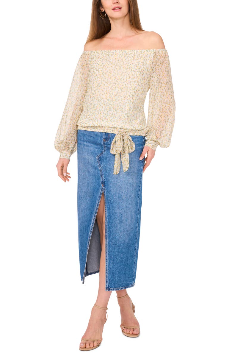 Vince Camuto Floral Off the Shoulder Peasant Top, Alternate, color, Calm Grey