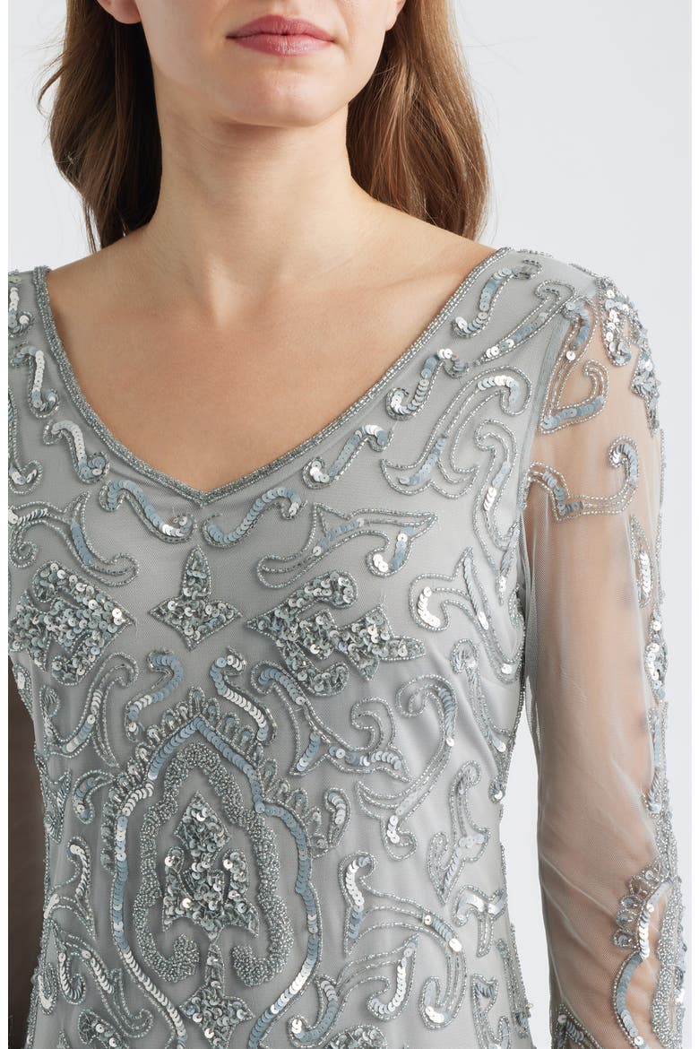 Sequin & Beaded Cocktail Sheath Dress, Alternate, color, BLUE
