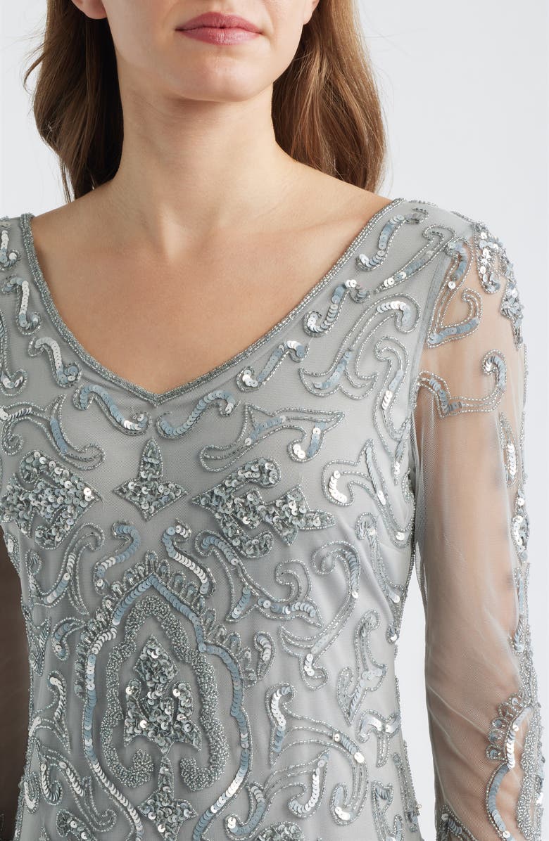 Pisarro Nights Sequin & Beaded Cocktail Sheath Dress, Alternate, color, Blue