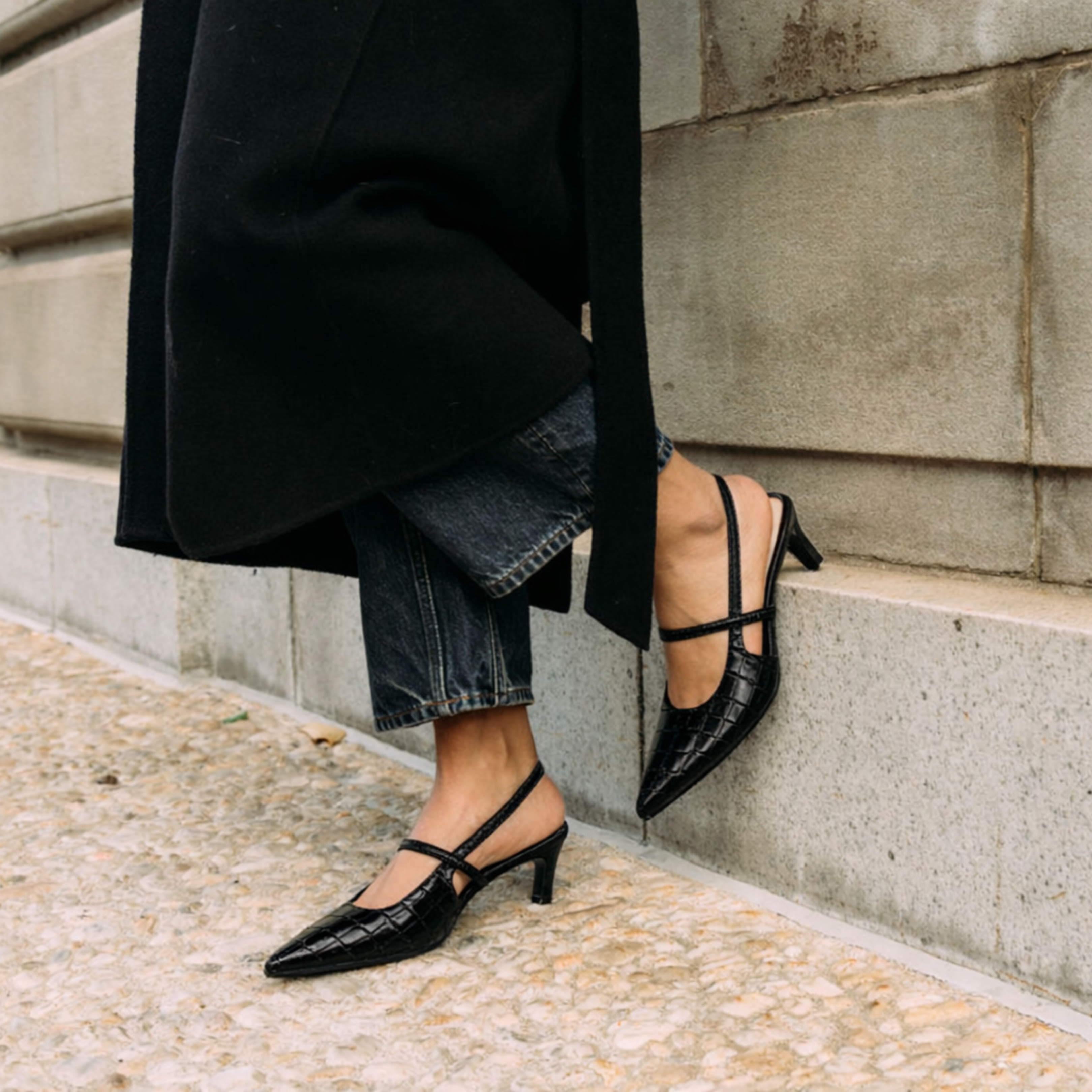 Amie Rafa Connie Embossed Crocodile Heels, Alternate, color, Black Crocodile