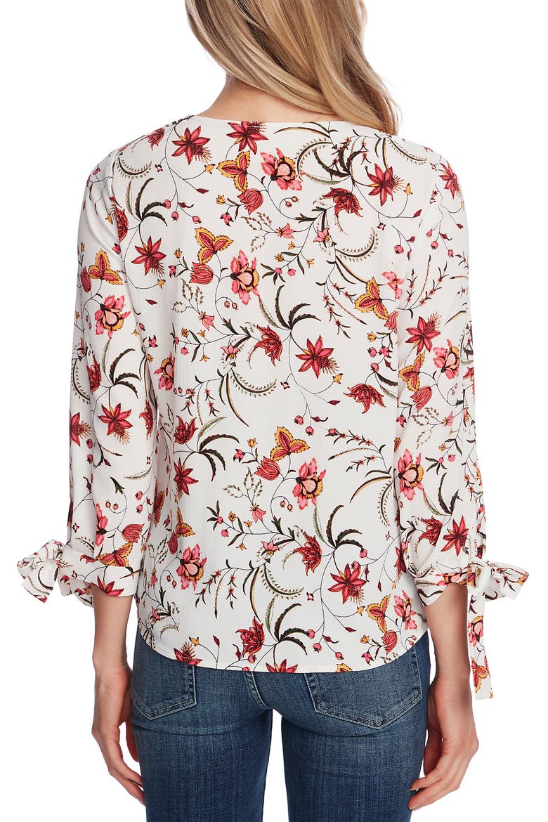 Marrakesh Ink Floral Tie Sleeve Blouse, Alternate, color, SOFT ECRU