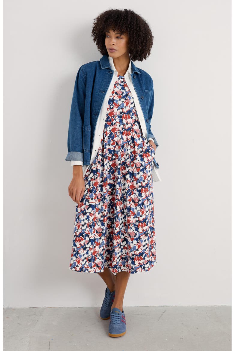 Veronica Print Stretch Organic Cotton Midi Dress, Alternate, color, CAMPION BLOOM CHALK
