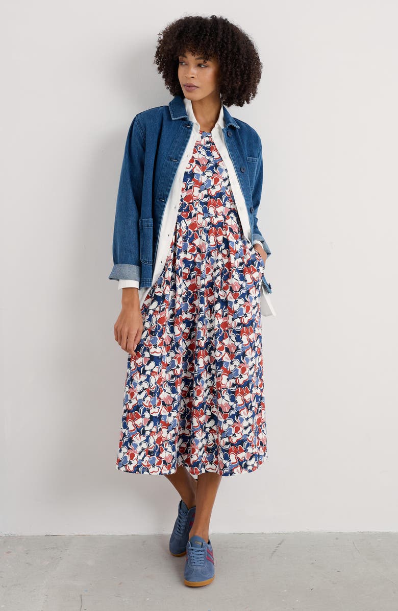 Seasalt Cornwall Veronica Print Stretch Organic Cotton Midi Dress, Alternate, color, Campion Bloom Chalk