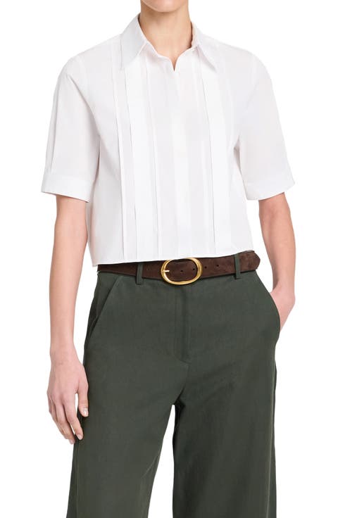 Short Lived Pleated Placket Top