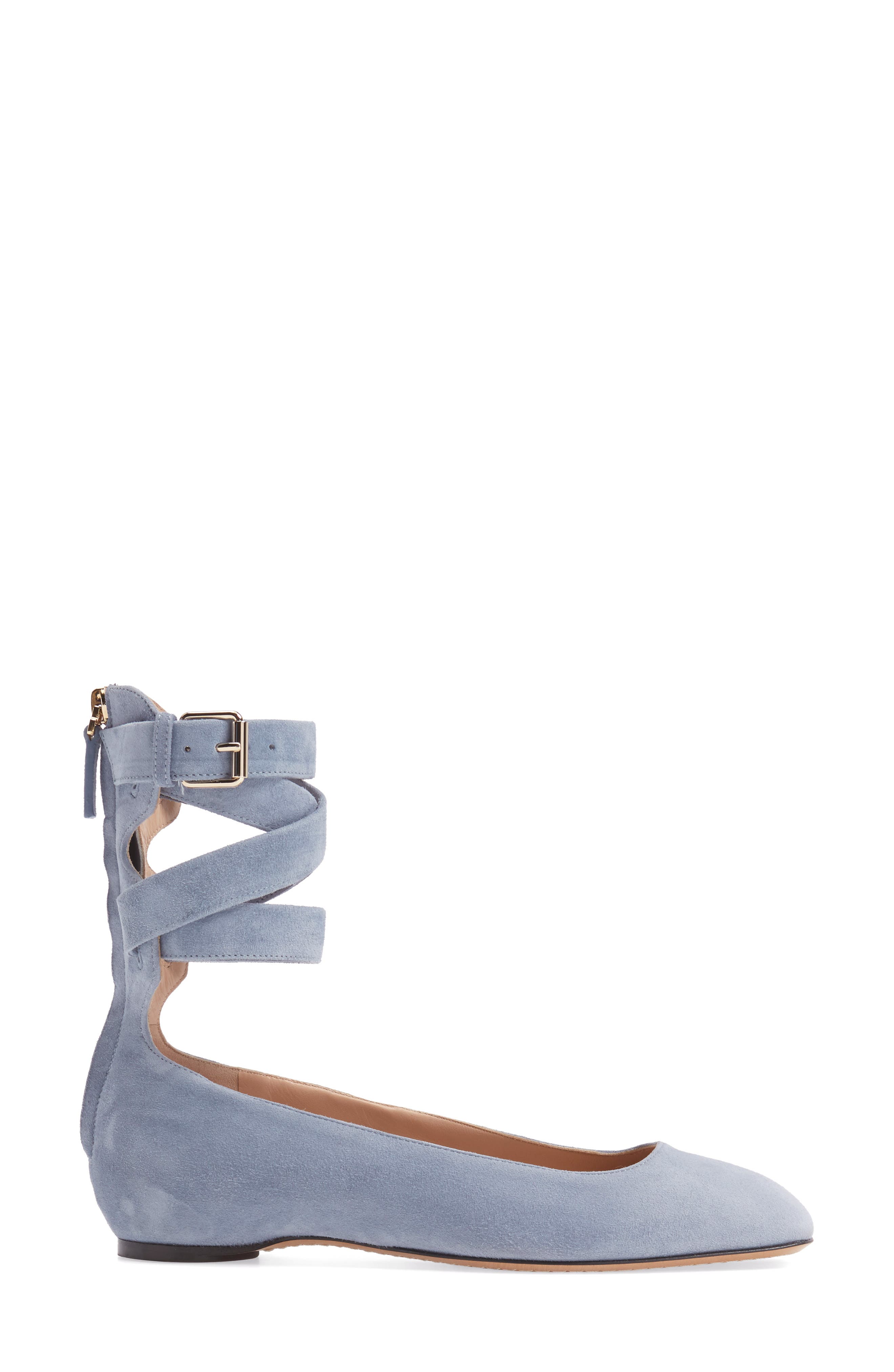 Valentino Ankle Wrap Ballet Flat, Alternate, color, SKY BLUE SUEDE