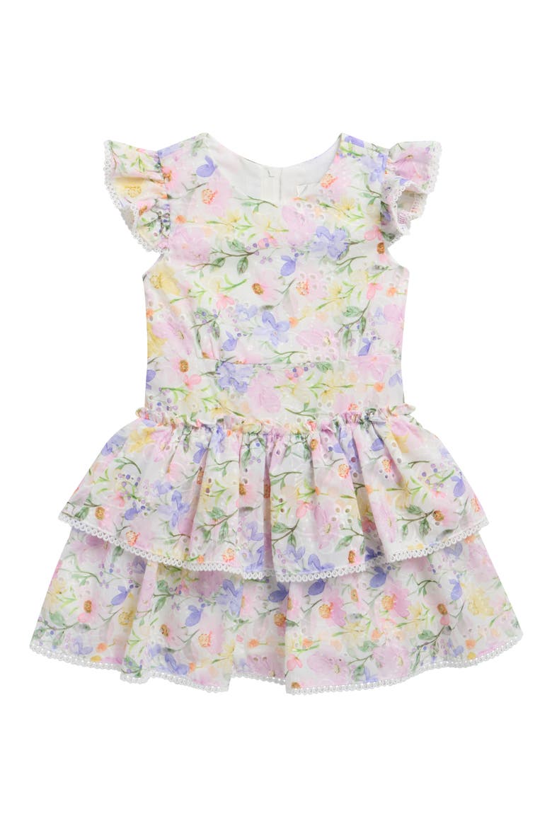 Kids' Printed Eyelet Drop Waist Dress, Main, color, LILAC
