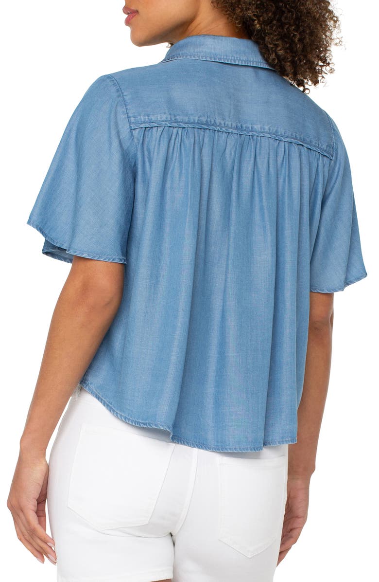 Liverpool Los Angeles Shirred Chambray Short Sleeve Button-Up Shirt, Alternate, color, 