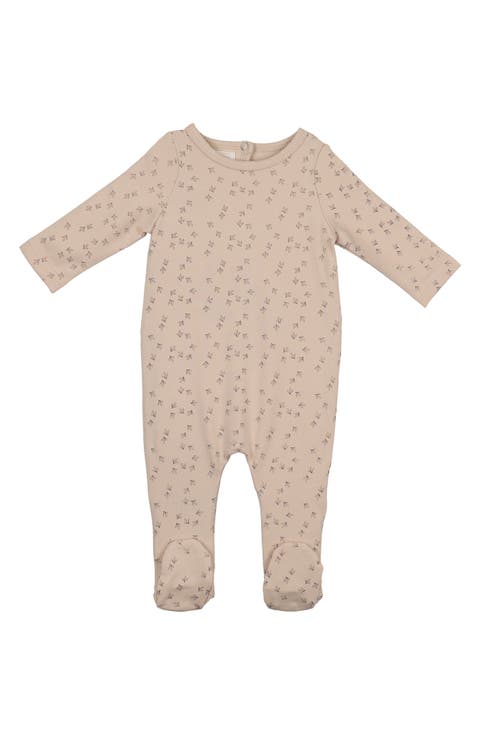 Printed Leaf Stretch Cotton Footie (Baby)