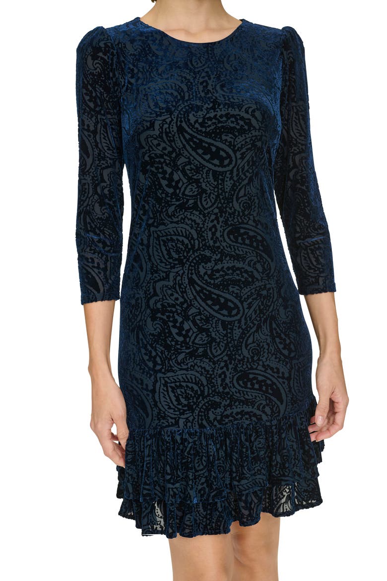 Ruffle Velvet Minidress, Alternate, color, SKY CAPT