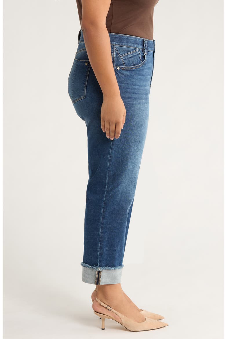 High Waist Frayed Cuff Hem Straight Leg Jeans, Alternate, color, BLUE