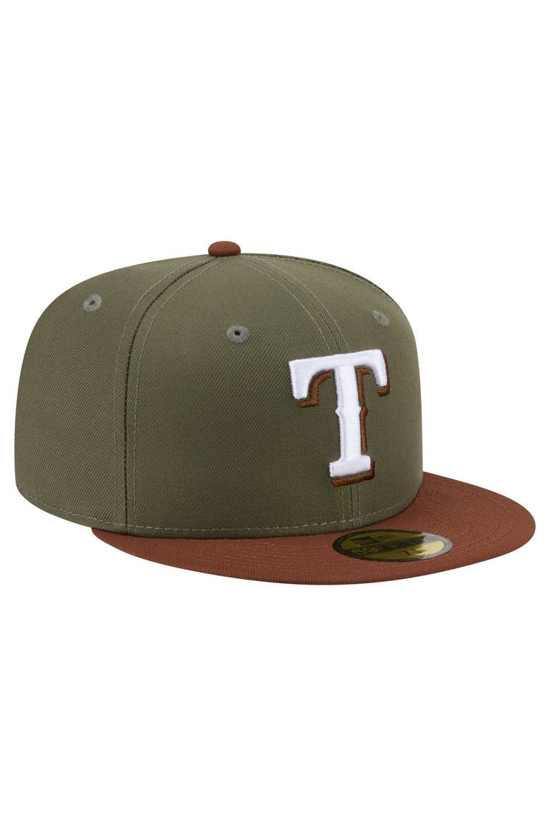 Men's New Era Olive/Brown Texas Rangers Color Pack 59FIFTY Fitted Hat, Alternate, color, Olive