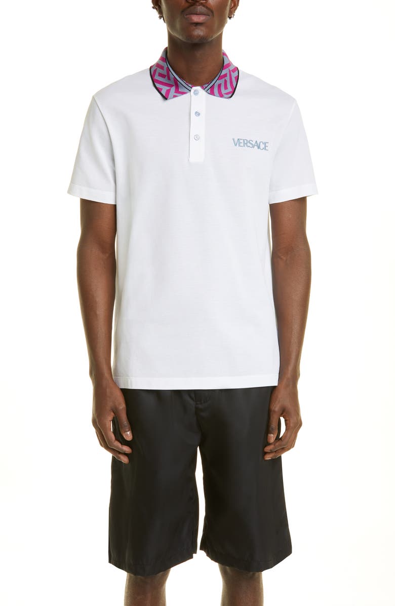 Versace Tailored Fit Greca Collar Polo, Main, color,